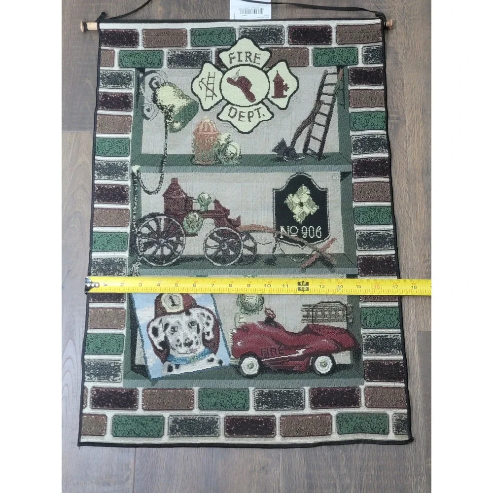 Firefighter Wall Hanging Tapestry Vintage Fire Dept Dalmatian Decor‎